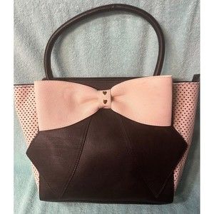Luv Betsey by Betsey Johnson Black and cream Tote Bag Purse Bow tie Heart Studs